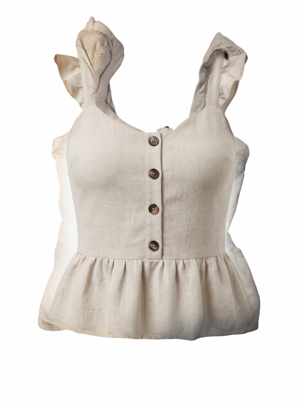 Monteau Los Angeles✨Cream Ruffle Strap Peplum Button Cami✨